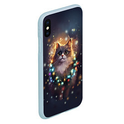 Чехол iPhone XS Max матовый Уютный котик - Новый год, цвет: 3D-голубой — фото 2