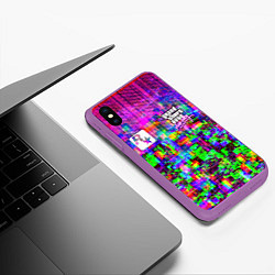 Чехол iPhone XS Max матовый Vice city glitch game, цвет: 3D-фиолетовый — фото 2