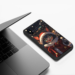 Чехол iPhone XS Max матовый Новогодняя кошка девушка у елки, цвет: 3D-черный — фото 2