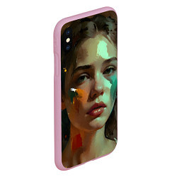 Чехол iPhone XS Max матовый Портрет девушки искусство, цвет: 3D-розовый — фото 2