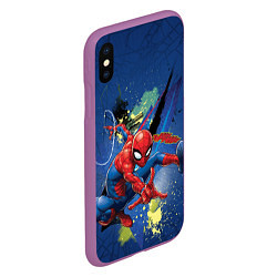 Чехол iPhone XS Max матовый Spider-man with a spider web, цвет: 3D-фиолетовый — фото 2