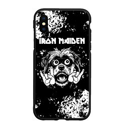 Чехол iPhone XS Max матовый Iron Maiden рок пес, цвет: 3D-черный