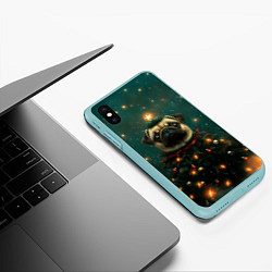 Чехол iPhone XS Max матовый Мопс - новогодняя елка, цвет: 3D-мятный — фото 2