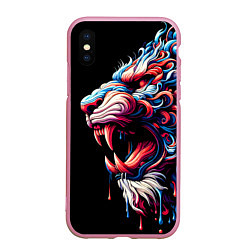 Чехол iPhone XS Max матовый Фантазийный красочный тигр - ирезуми, цвет: 3D-розовый