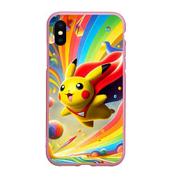 Чехол iPhone XS Max матовый Super Pikachu - ai art fantasy, цвет: 3D-розовый