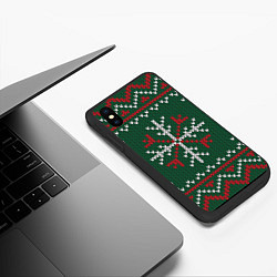 Чехол iPhone XS Max матовый Knitted Snowflake Pattern, цвет: 3D-черный — фото 2