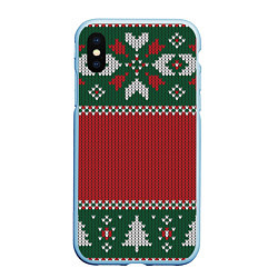 Чехол iPhone XS Max матовый Knitted Christmas Pattern, цвет: 3D-голубой