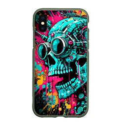 Чехол iPhone XS Max матовый Cyber skull sketch - color blots