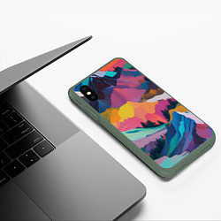 Чехол iPhone XS Max матовый Красочные горы, цвет: 3D-темно-зеленый — фото 2