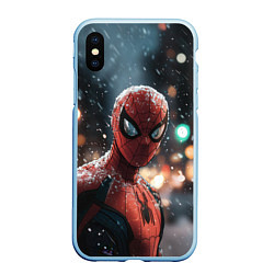 Чехол iPhone XS Max матовый Spider man на фоне снегопада