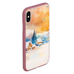 Чехол iPhone XS Max матовый Деревенский новогодний пейзаж, цвет: 3D-малиновый — фото 2