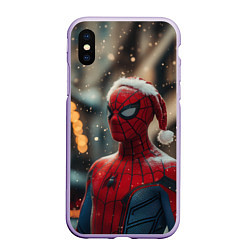 Чехол iPhone XS Max матовый New year Spider-man, цвет: 3D-светло-сиреневый