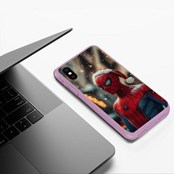 Чехол iPhone XS Max матовый New year Spider-man, цвет: 3D-сиреневый — фото 2