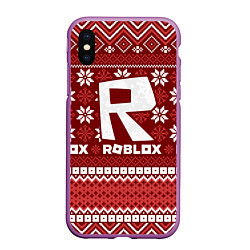 Чехол iPhone XS Max матовый Новогодний свитер ugly Roblox, цвет: 3D-фиолетовый