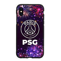 Чехол iPhone XS Max матовый Праздничный PSG, цвет: 3D-черный