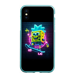 Чехол iPhone XS Max матовый Sponge Bob on a skateboard - ai art fantasy