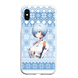 Чехол iPhone XS Max матовый Rei christmas sweater Evangelion, цвет: 3D-белый