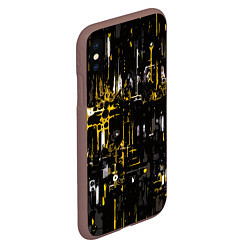 Чехол iPhone XS Max матовый Бело-жёлтая абстракция на чёрном фоне, цвет: 3D-коричневый — фото 2