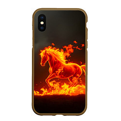 Чехол iPhone XS Max матовый Огненная лошадь на темном фоне