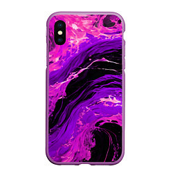 Чехол iPhone XS Max матовый Фиолетовые брызги на чёрном фоне