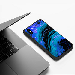 Чехол iPhone XS Max матовый Синие брызги на чёрном фоне, цвет: 3D-черный — фото 2