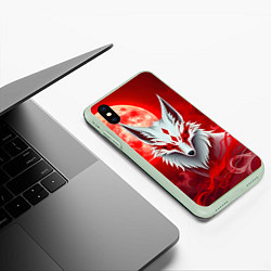 Чехол iPhone XS Max матовый Японская лиса на красном, цвет: 3D-салатовый — фото 2