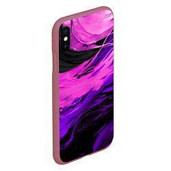 Чехол iPhone XS Max матовый Фиолетовые волны на чёрном фоне, цвет: 3D-малиновый — фото 2