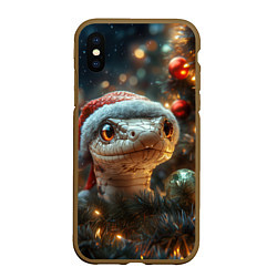 Чехол iPhone XS Max матовый Голова новогодней змеи, цвет: 3D-коричневый