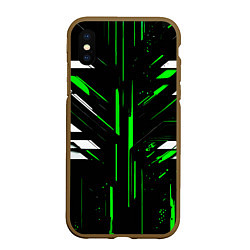 Чехол iPhone XS Max матовый Зелёно-белые полосы и точки на чёрном фоне