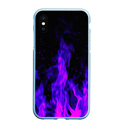 Чехол iPhone XS Max матовый Неоновый огонь на черном фоне