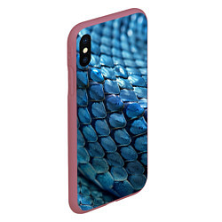 Чехол iPhone XS Max матовый Голубая кожа змеи, цвет: 3D-малиновый — фото 2