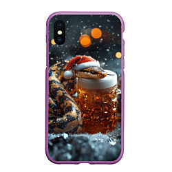 Чехол iPhone XS Max матовый Новогодняя змея и кружка пива