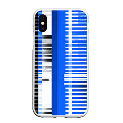 Чехол iPhone XS Max матовый White stripes on a black and blue background