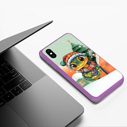 Чехол iPhone XS Max матовый Новогодняя змейка в шарфике, цвет: 3D-фиолетовый — фото 2