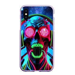 Чехол iPhone XS Max матовый Metallica - neon skull with headphones