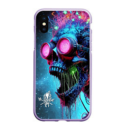 Чехол iPhone XS Max матовый Metallica - crazy skeleton with headphones