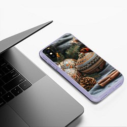 Чехол iPhone XS Max матовый Новогодние шары и шишки, цвет: 3D-светло-сиреневый — фото 2