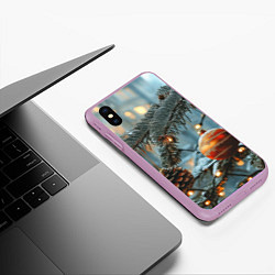 Чехол iPhone XS Max матовый Шишки и шар на елке, цвет: 3D-сиреневый — фото 2