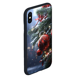 Чехол iPhone XS Max матовый Красные новогодние шары с узорами, цвет: 3D-черный — фото 2