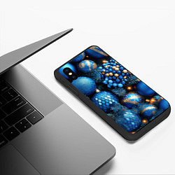 Чехол iPhone XS Max матовый Синие новогодние игрушки на елке, цвет: 3D-черный — фото 2