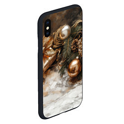 Чехол iPhone XS Max матовый Коричневые новогодние шары и шишки, цвет: 3D-черный — фото 2