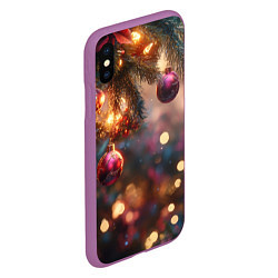 Чехол iPhone XS Max матовый Фиолетовые новогодние шары, цвет: 3D-фиолетовый — фото 2