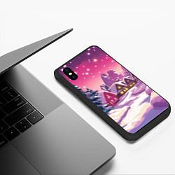 Чехол iPhone XS Max матовый Новогодние домики и фиолетовый закат, цвет: 3D-черный — фото 2