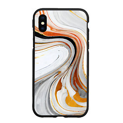 Чехол iPhone XS Max матовый Волнистые чёрно-жёлтые линии на белом фоне