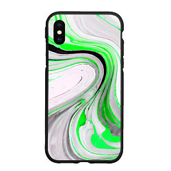 Чехол iPhone XS Max матовый Волнистые чёрно-зелёные линии на белом фоне, цвет: 3D-черный