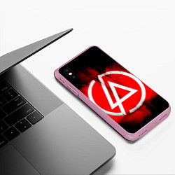 Чехол iPhone XS Max матовый Linkin Park: Red style, цвет: 3D-розовый — фото 2