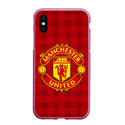 Чехол iPhone XS Max матовый Manchester United, цвет: 3D-малиновый