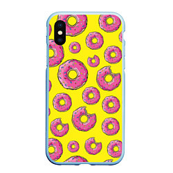 Чехол iPhone XS Max матовый Пончики Гомера, цвет: 3D-голубой