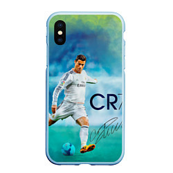 Чехол iPhone XS Max матовый CR Ronaldo, цвет: 3D-голубой