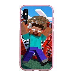 Чехол iPhone XS Max матовый Minecraft Man, цвет: 3D-розовый